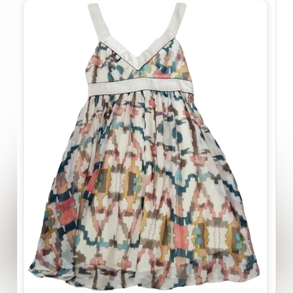 French Connection Abstract Silk Trimmed Empire Spring Dress - Picture 1 of 11